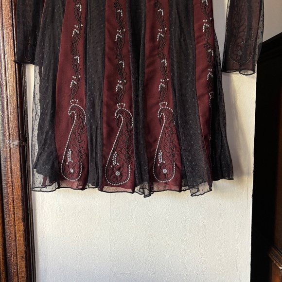 NWOT Free People Tough Love Goth Fit & Flare Dress in Black and Burgundy - Picture 6 of 14